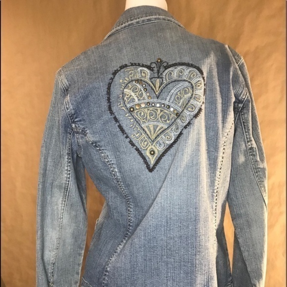 Chico's 1 heart embellished denim jacket